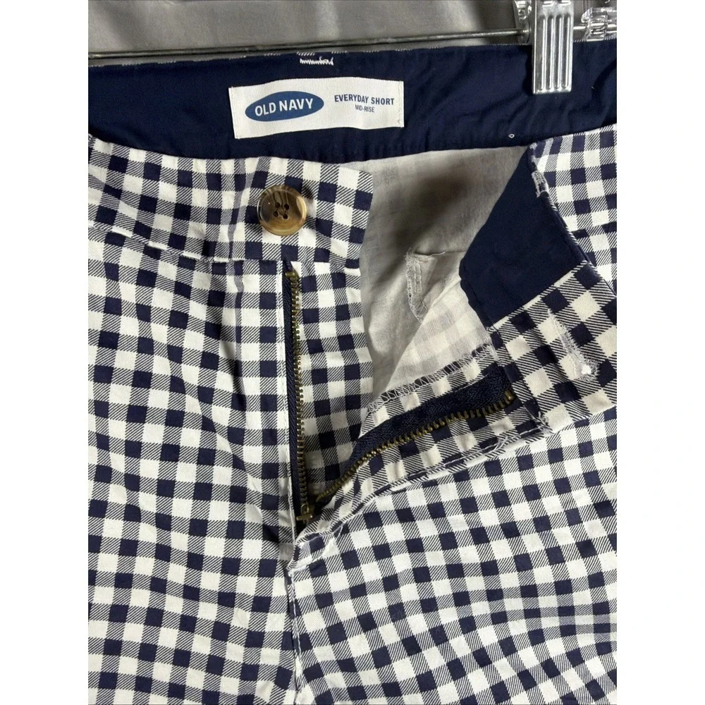 Mid-Rise Shorts 12 Womens Old Navy Everyday Navy Blue Gingham Check Stretch